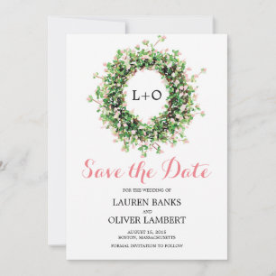 Bontanial Pink Flower Wreath Save the Date