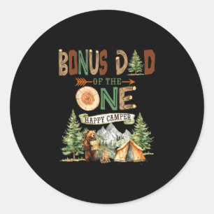 Bonus dad of the one happy camper 1st birthday classic round sticker