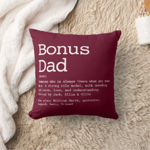 Bonus Dad Stepdad Definition Burgundy Red Throw Pillow