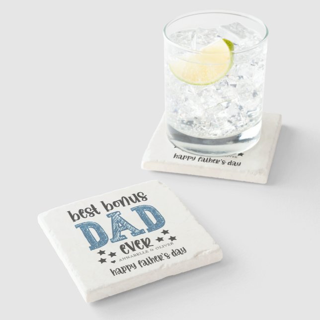 Bonus Dad Typography Father's Day  Stone Coaster (Side)