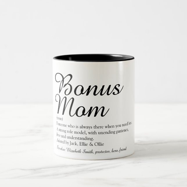 Bonus Mom Definition Quote Fun Stylish Two-Tone Coffee Mug (Center)