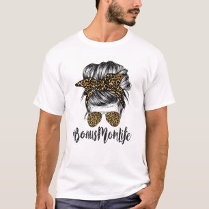 Bonus Mom Life Hair Bandana Glasses Leopard Mother T-Shirt