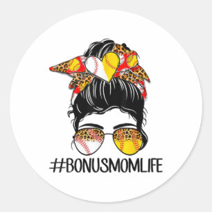 Bonus Mom Life Softll Sell Mother's Day Messy Bun Classic Round Sticker