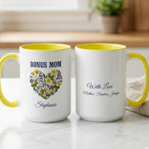 Bonus Mom Meadow Wildflower Floral Heart Blue Mug