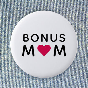 Bonus Mom   Modern Pink Heart Mother's Day 2 Inch Round Button