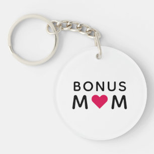 Bonus Mom Modern Pink Heart Mother's Day Keychain