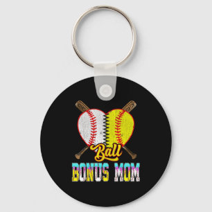 Bonus Mom Of Both Half Baseball Softball Ice Cream Keychain