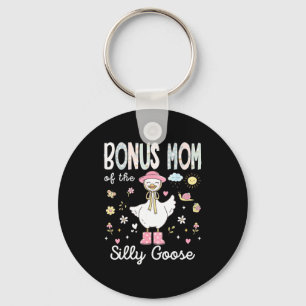 Bonus mom of the silly goose 1st birthday girl keychain