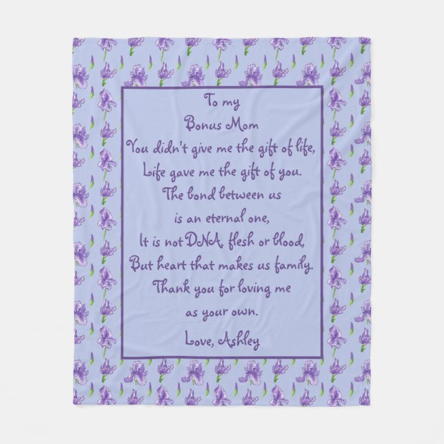 Bonus Mom Purple Iris Medium Fleece Blanket (Front)