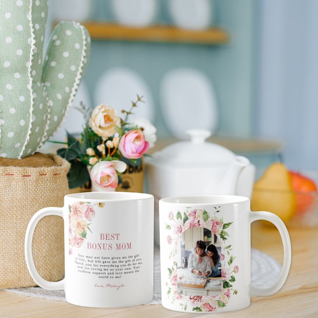 "Bonus Mom" Step Mom | Floral Arch Photo Coffee Mug (Creator Uploaded)