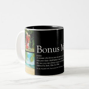 Bonus Mom Stepmom Definition 4 Photo Collage Black Two-Tone Coffee Mug