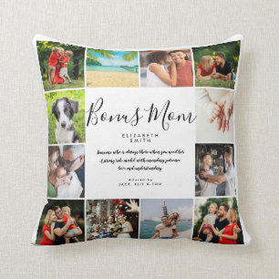 Bonus Mom Stepmom Quote Script 12 Photo Collage Throw Pillow