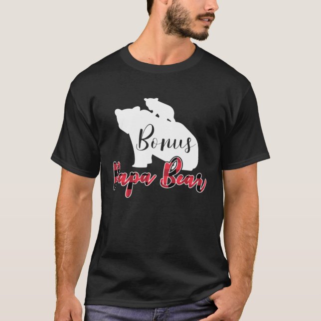 Bonus Papa Bear Buffalo Plaid Stepdad Fathers Day  T-Shirt (Front)