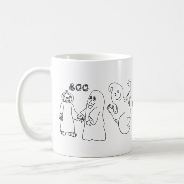BOO 3 cute ghost trick or treaters Coffee Mug (Left)