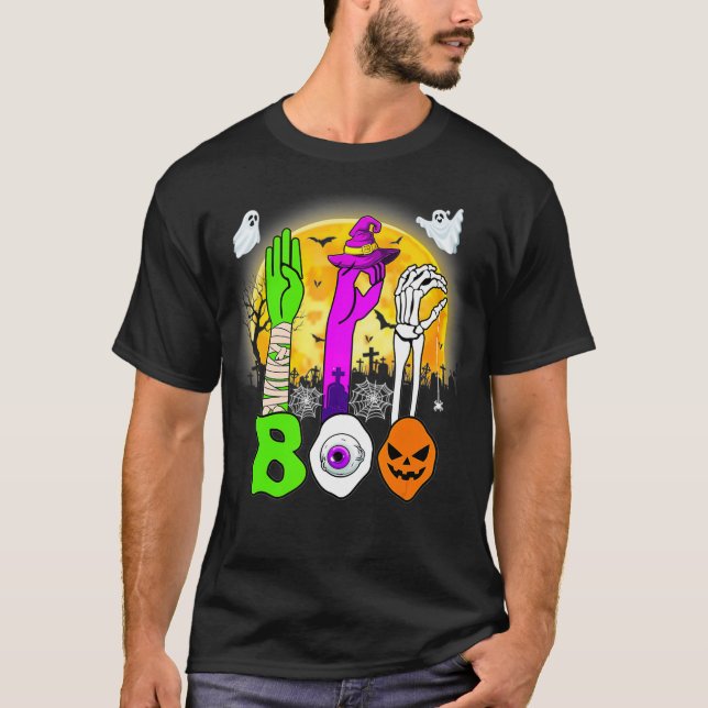 Boo American Sign Language ASL Deaf Halloween Cost T-Shirt (Front)