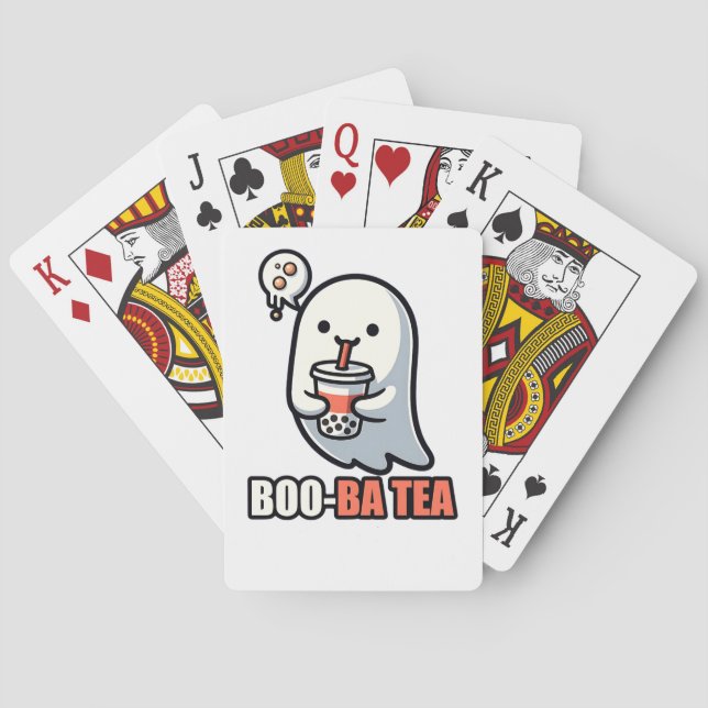 Boo-Ba Tea Ghost – Playful Halloween Boba Lover De Playing Cards (Back)