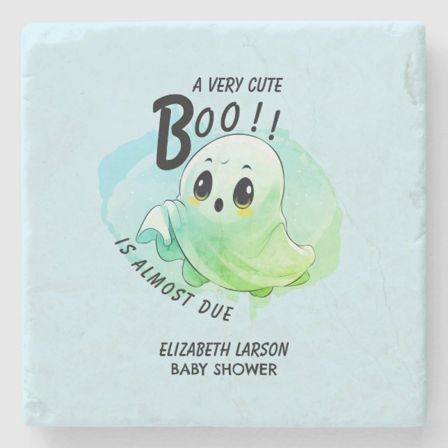 Boo Baby Shower Halloween Blue Themed Cute Party Stone Coaster (Front)