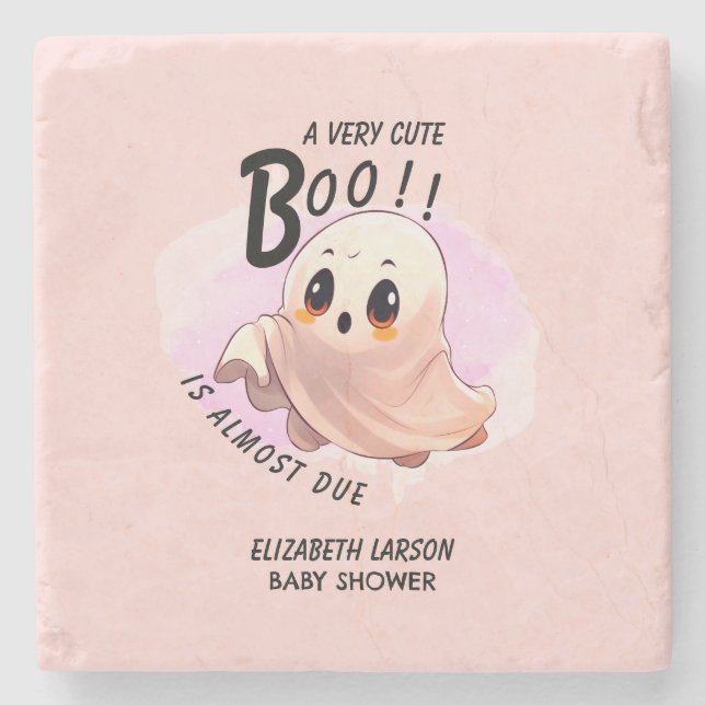Boo Baby Shower Halloween Pink themed Cute Party Stone Coaster (Front)