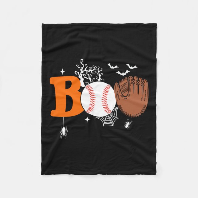 Boo Baseball Halloween Spooky Halloween Baseball P Fleece Blanket (Front)