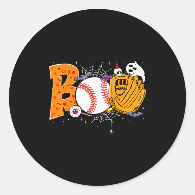 Boo Baseball Player Catcher Tcher Funny Halloween  Classic Round Sticker (Front)