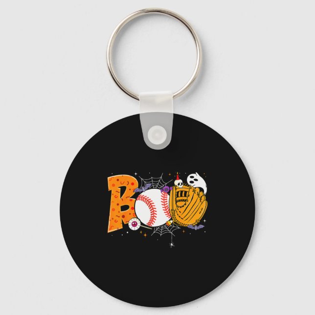 Boo Baseball Player Catcher Tcher Funny Halloween  Keychain (Front)