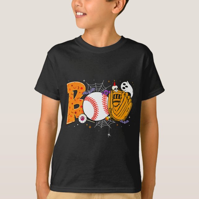 Boo Baseball Player Catcher Tcher Funny Halloween  T-Shirt (Front)