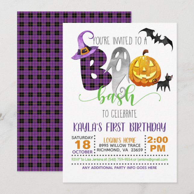 Boo Bash Birthday Invitation (Front/Back)