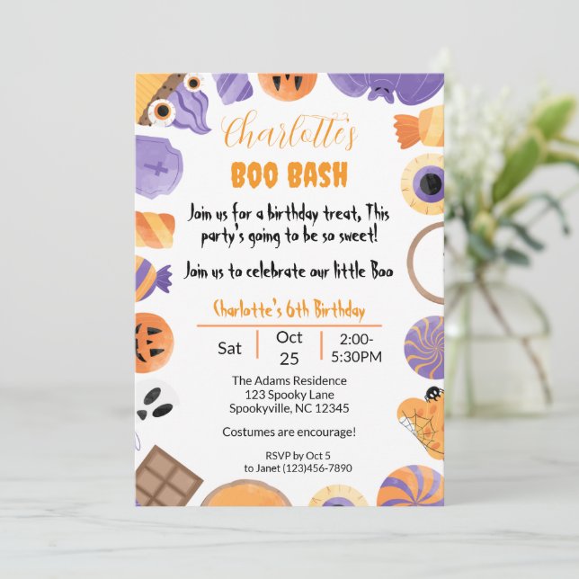 "Boo Bash" Halloween Birthday Party Invitation (Standing Front)