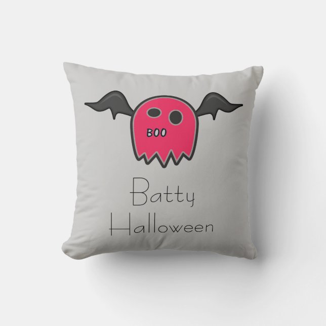 Boo Bat Pink Ghost Pillow (Front)