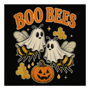 Boo Bees Funny Ghost Bee Pun Cute Halloween Poster
