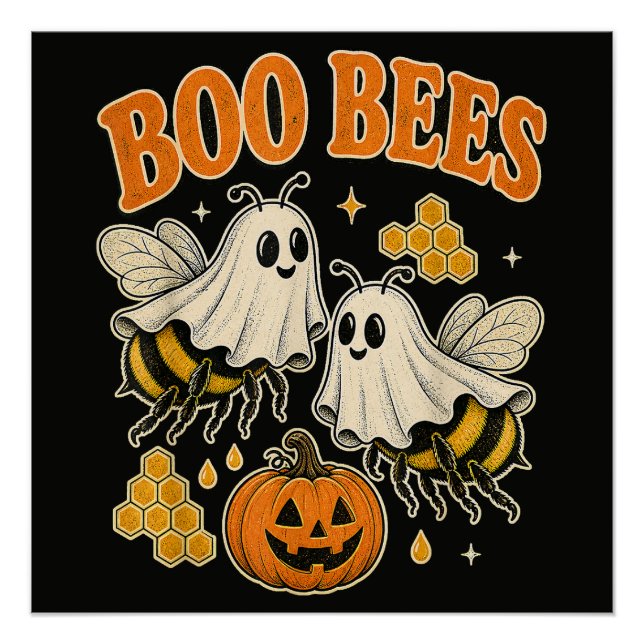 Boo Bees Funny Ghost Bee Pun Cute Halloween Poster (Front)