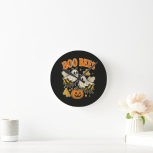 Boo Bees Funny Ghost Bee Pun Cute Halloween Round Clock
