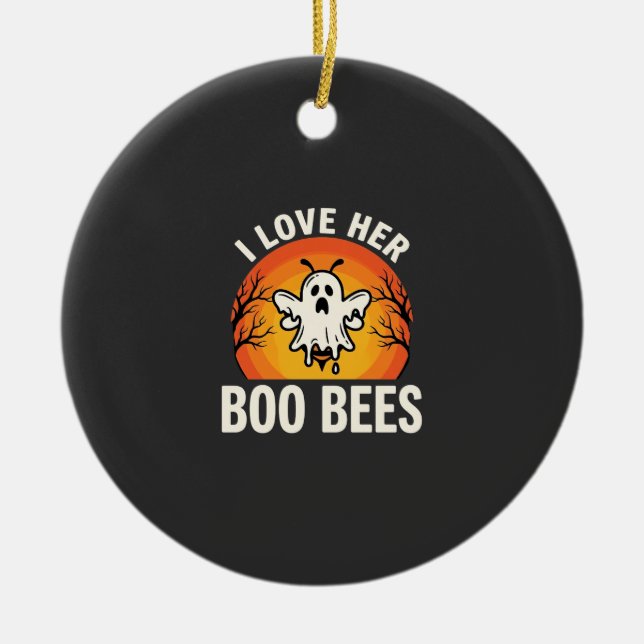 Boo Bees Halloween Ghost Bee Funny Design_1 Ceramic Ornament (Front)