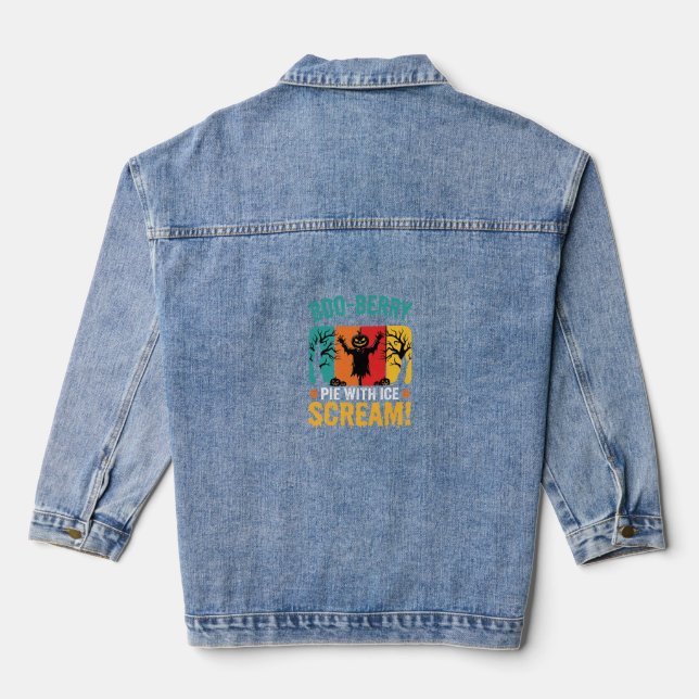 Boo-Berry Pie Halloween Ice Scream Design Denim Jacket (Back)