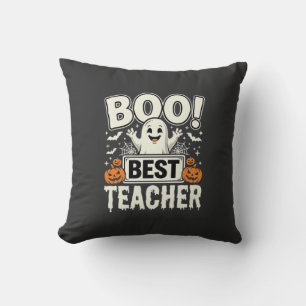Boo Best Teacher Halloween Ghost Design_1 Throw Pillow