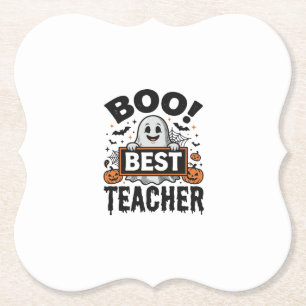 Boo Best Teacher Vintage Halloween Teacher Design_ Paper Coaster