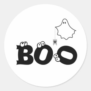 Boo Black and White Funny Halloween Ghost Spider  Classic Round Sticker