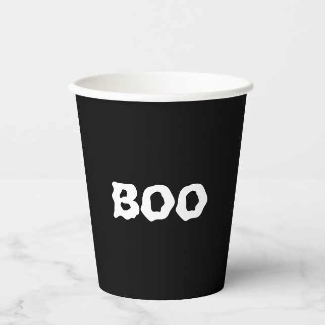 Boo black and white spooky Halloween  Paper Cups (Front)
