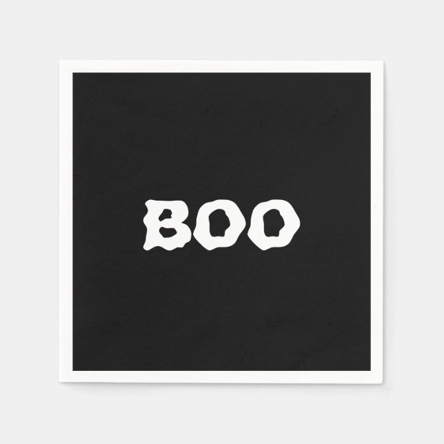 Boo black and white spooky Halloween paper Napkin (Front)