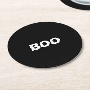 Boo black and white spooky Halloween Round Paper Coaster