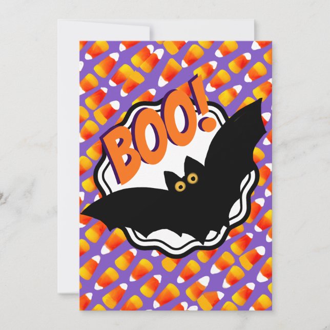 Boo Black Bats Candy Corn Customized Halloween  Invitation (Front)