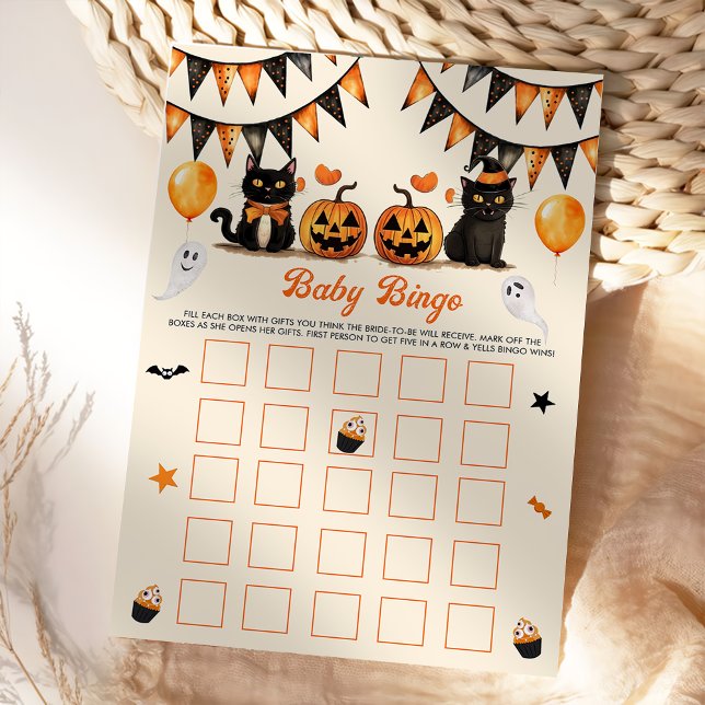 Boo Black Cat Halloween Party Baby Bingo Games Invitation (Creator Uploaded)