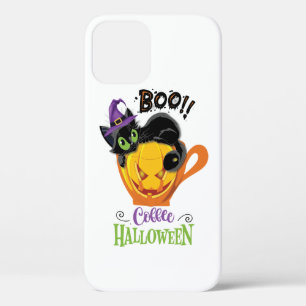 Boo Black Cat, Scary Pumpkin Coffee Halloween iPhone 12 Pro Case