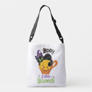 Boo Black Cat, Scary Pumpkin Coffee Halloween Crossbody Bag