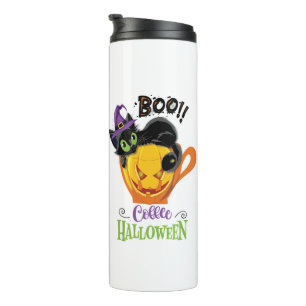 Boo Black Cat, Scary Pumpkin Coffee Halloween Thermal Tumbler