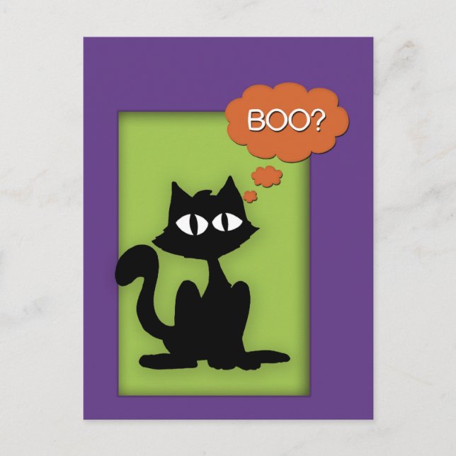 Boo Black Kitty Halloween Postcard (Front)