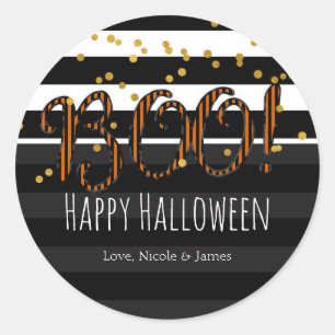 Boo! Black & Orange Halloween Party Favour Classic Round Sticker