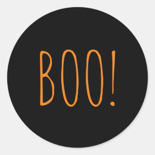 Boo black orange spooky typography fun Halloween  Classic Round Sticker