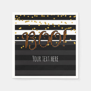 Boo! Black & Orange White Gold Halloween Party Napkin