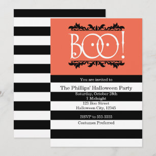 Boo! Black White & Orange Halloween Invitations